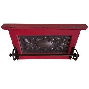 Vintage Red Wall Shelf with Metal Accents